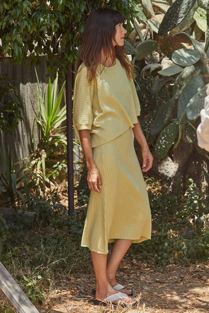 Yellow Square Neck Ribbed Sleeveless Midi Dress