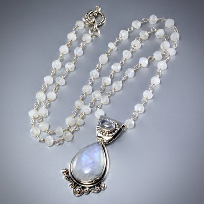 "Esther" - Rainbow Moonstone Bridal Necklace and Earrings Set