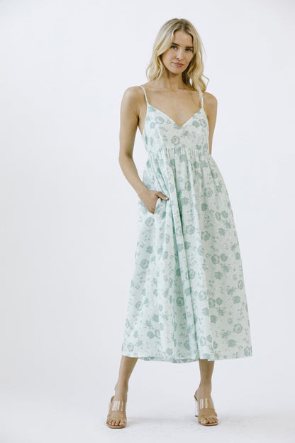 Mint Green Floral Eyelet V-Neck Maternity Midi Dress