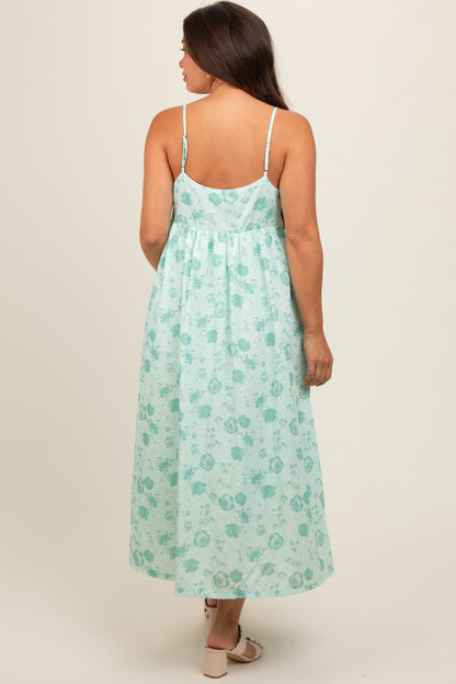 Mint Green Floral Eyelet V-Neck Maternity Midi Dress