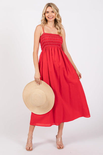 Red Bartlett Striped Smocked Midi Dress