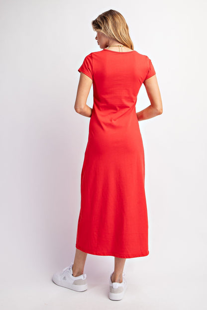 Red Short Sleeve Midi T-Shirt Dress