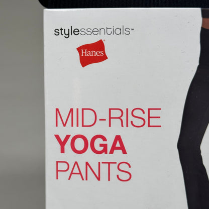 HANES (2 PACK) Mid-Rise Yoga Pants Polyester Spandex Women's Sz L Black 441985