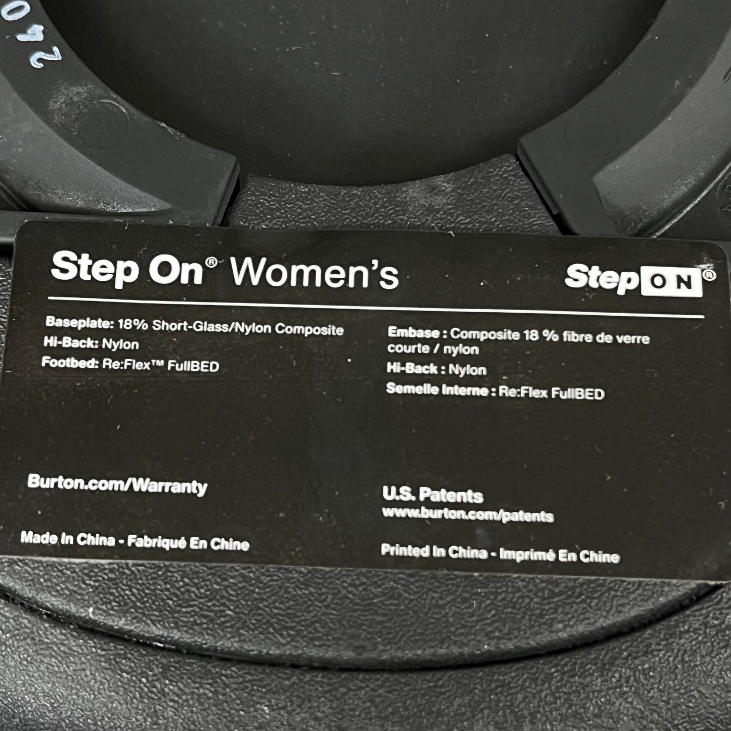 BURTON Step On Flex FullBED Cushioning Flex Mount Womens Sz L Black 17283106002