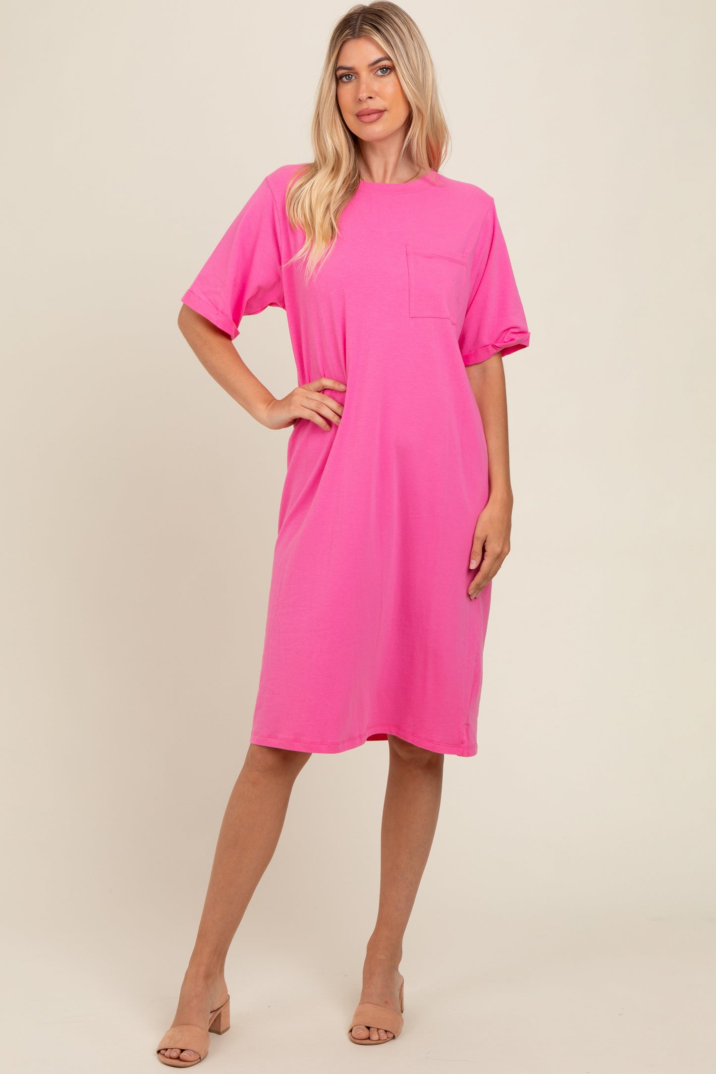 Pink Oversized Round Neck T-Shirt Dress