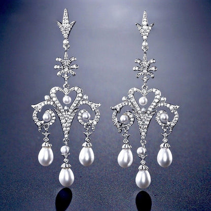 "Kacy" - Pearl and Cubic Zirconia Bridal Earrings