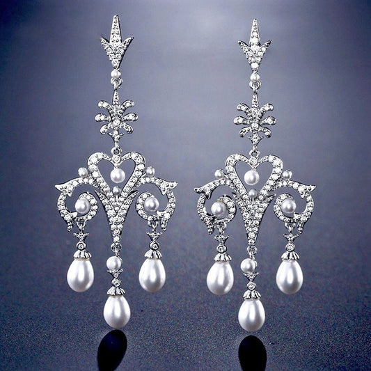 "Kacy" - Pearl and Cubic Zirconia Bridal Earrings