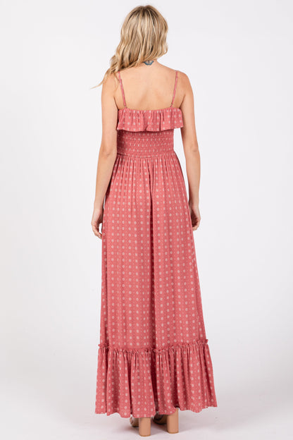 Mauve Smocked Sleeveless Floral Maxi Dress