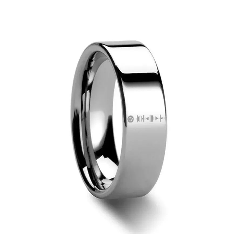 Spotify Music Code Engraved Flat Pipe Cut Tungsten Ring Polished - 6mm - 12mm