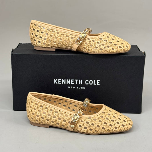 KENNETH COLE  New York Zeta Raffia Jewel Jane Flat Women's Sz 5 Tan KL25ZMJ01