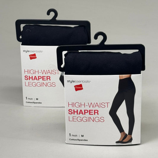 HANES (2 PACK) High Waist Shaper Leggings Cotton/Spandex Womens Sz M Black 441867
