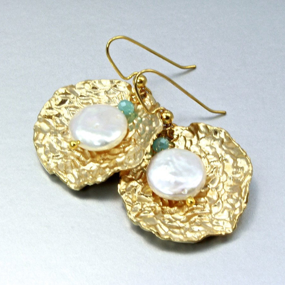 Hawaiian Dream - Cultured Pearl and Blue Chalcedony Earrings