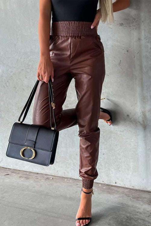 Leather Skinny Tapered Pants -clearance