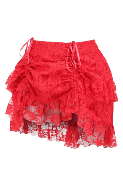 Red Lace Ruched Bustle Skirt