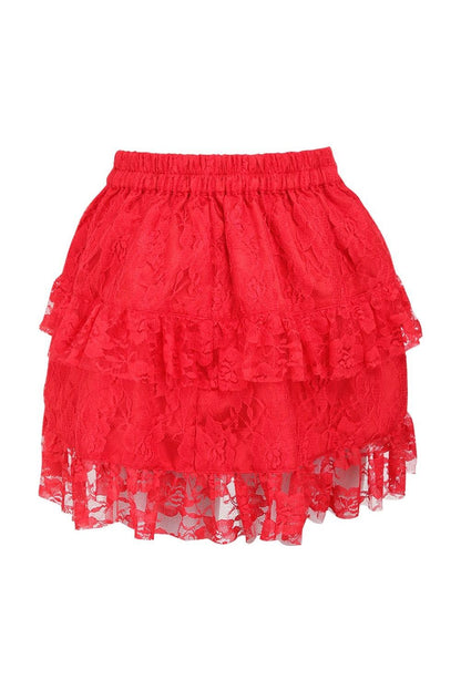 Red Lace Ruched Bustle Skirt