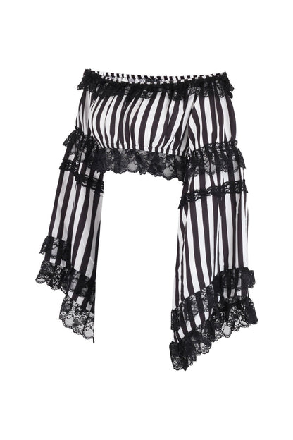 Black/White Striped Smocked Flare Sleeve Peasant Top