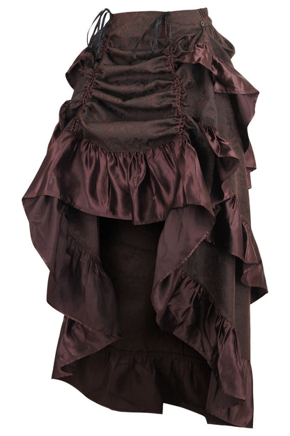 Brown Brocade Adjustable High Low Bustle Skirt