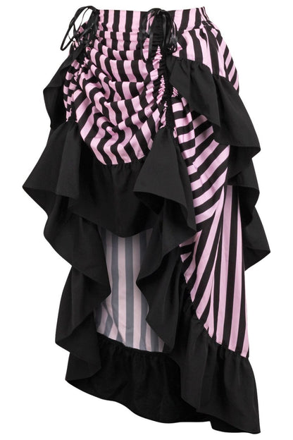 Black/Pink Stripe Adjustable High Low Skirt