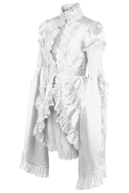 White Satin & Lace Ruffled Jacket