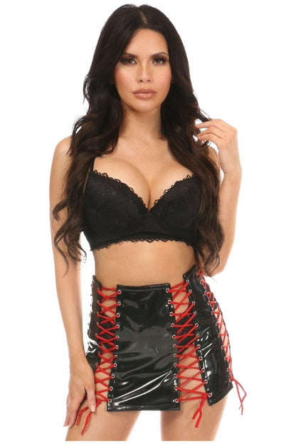 Black Patent Lace-Up Skirt w/Red Lacing