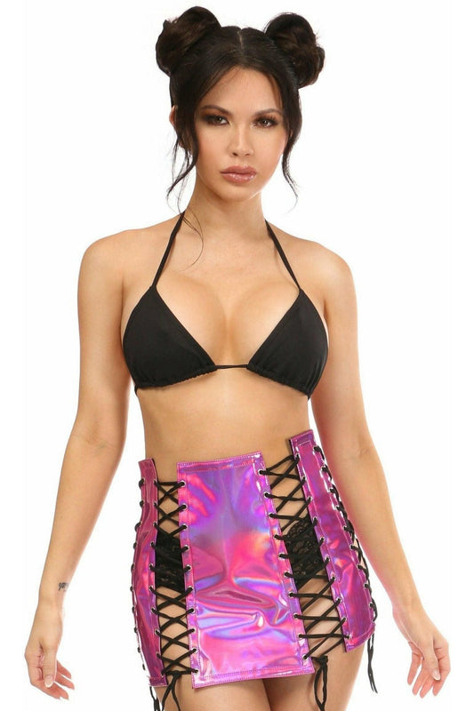 Fuchsia Holo Lace-Up Skirt