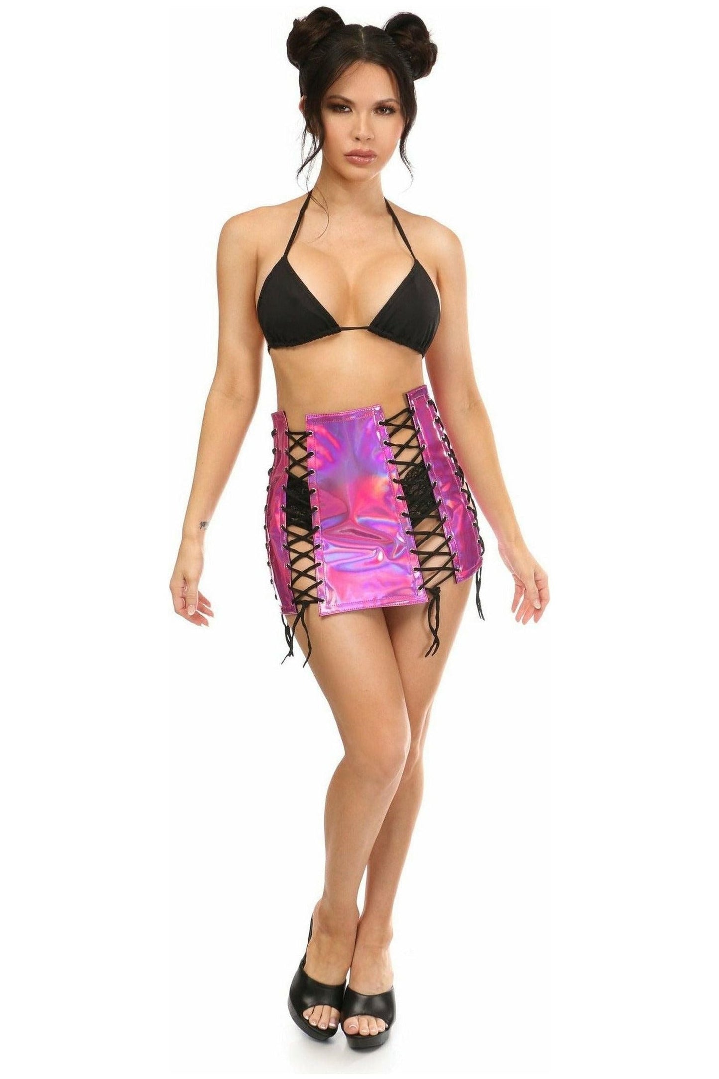 Fuchsia Holo Lace-Up Skirt