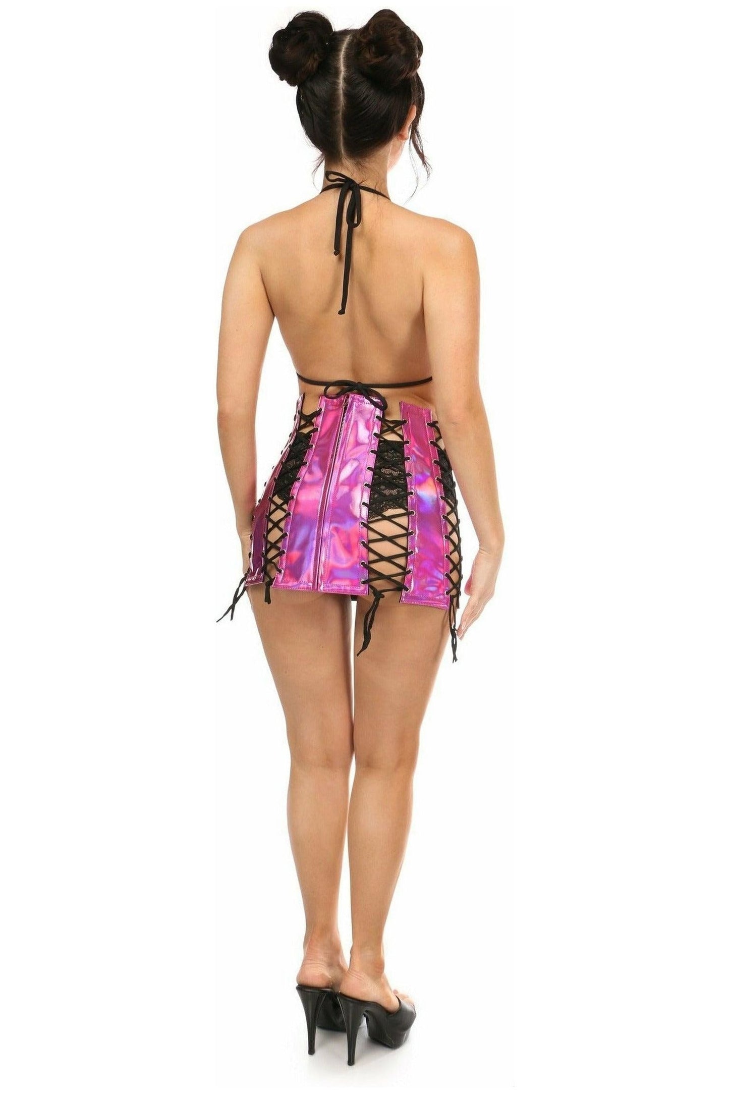 Fuchsia Holo Lace-Up Skirt