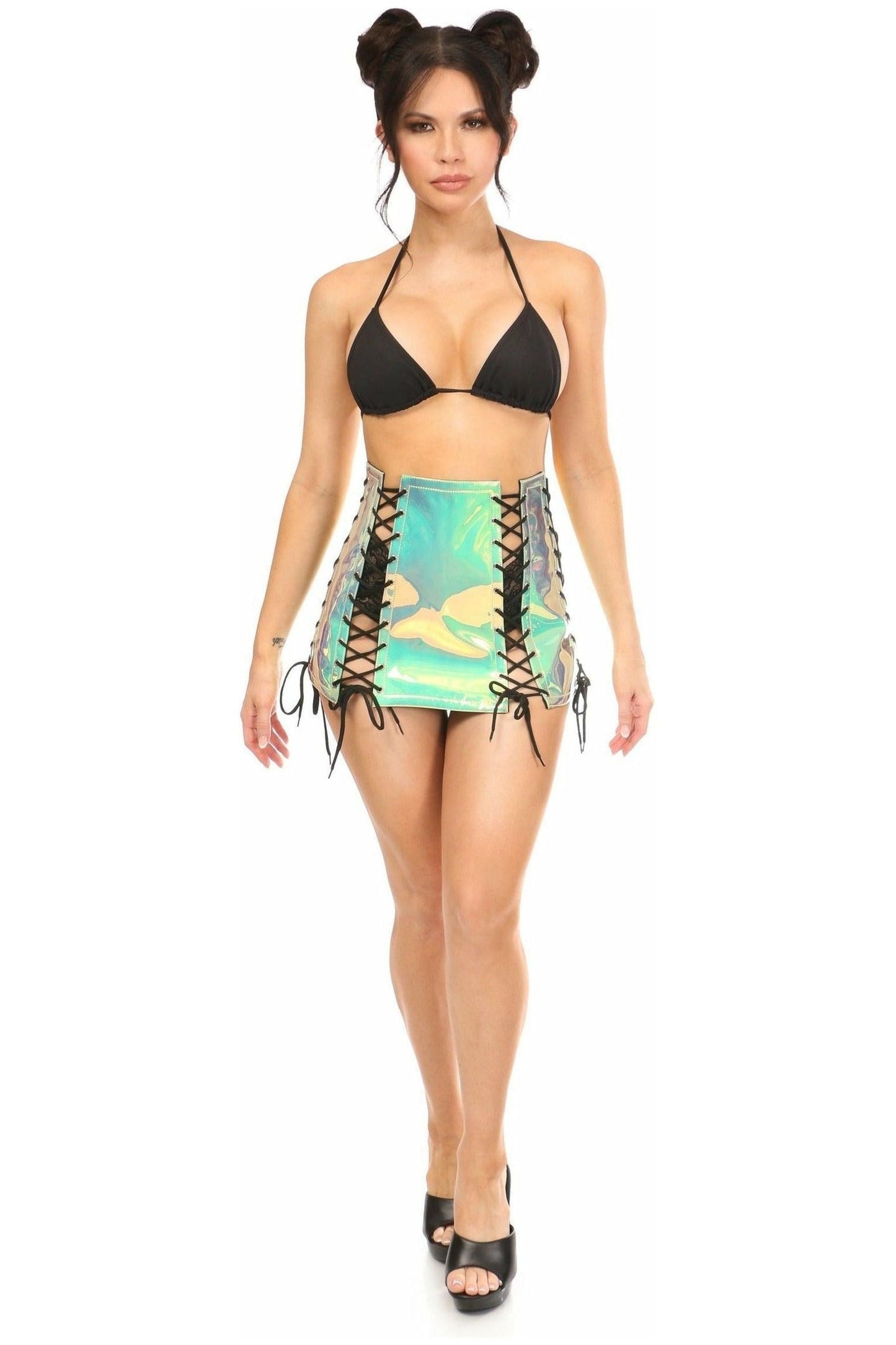 Mint Holo Lace-Up Skirt