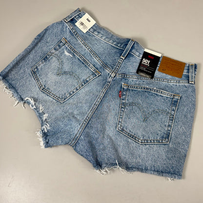 LEVIS 501 Original Fit High Rise Shorts Medium Wash Women's Sz 32 Mega Vibe Blue