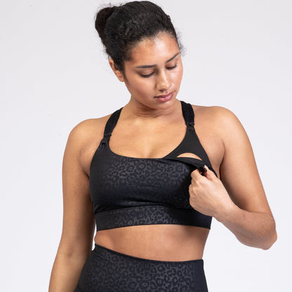 Chloé 3 Running Nursing Sports Bra (Black Cheetah)