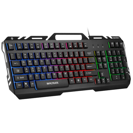 Enhance Infiltrate KL2 Membrane Gaming Keyboard – Multi-Color LED – Metal Build – Quiet Switches