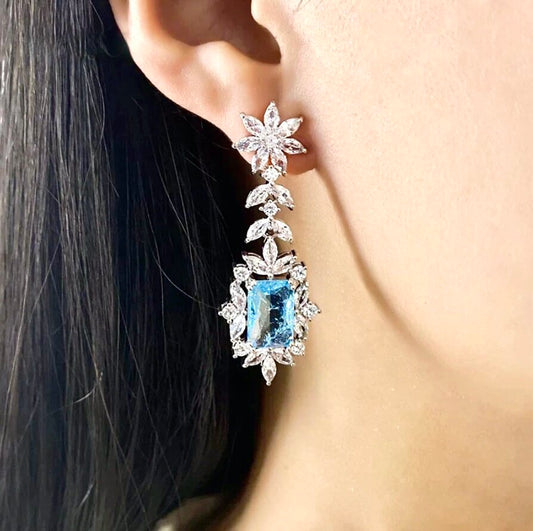 Alondra - Aqua Blue Cubic Zirconia Bridal Earrings
