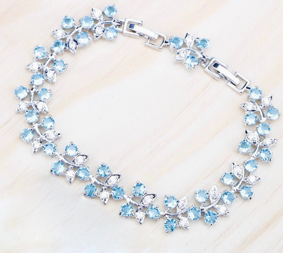 "Galia" - Aquamarine Cubic Zirconia Bridal Bracelet - More Designs