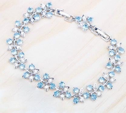 "Galia" - Aquamarine Cubic Zirconia Bridal Bracelet - More Designs