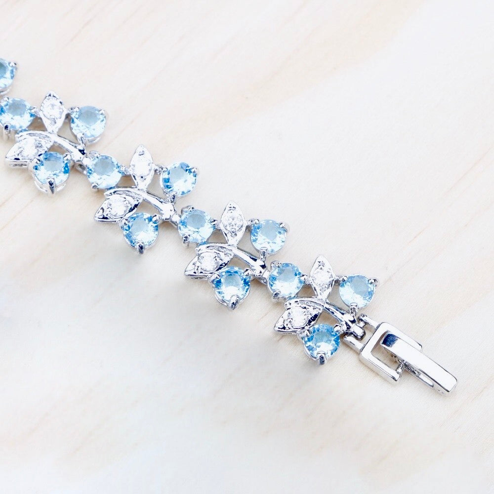"Galia" - Aquamarine Cubic Zirconia Bridal Bracelet - More Designs