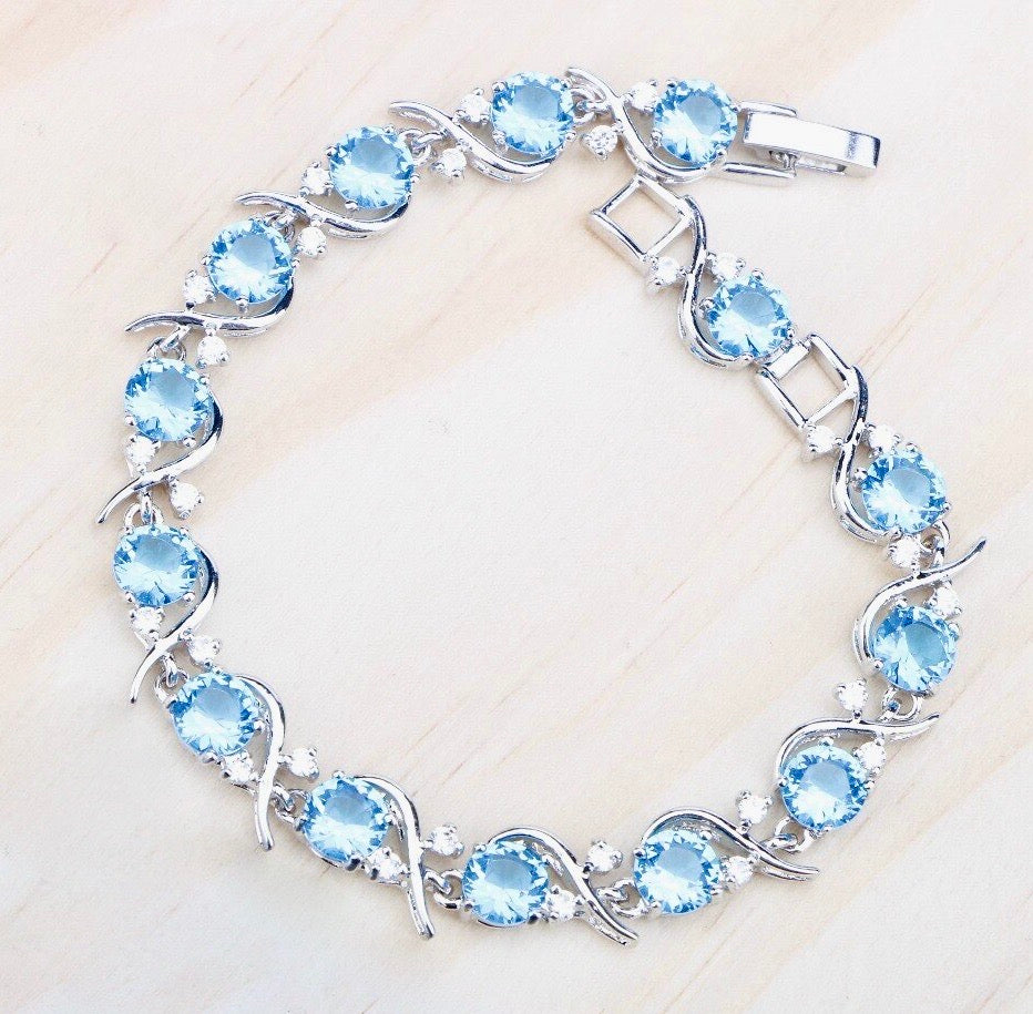 "Galia" - Aquamarine Cubic Zirconia Bridal Bracelet - More Designs