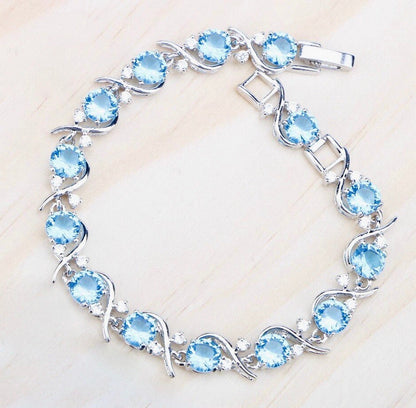 "Galia" - Aquamarine Cubic Zirconia Bridal Bracelet - More Designs