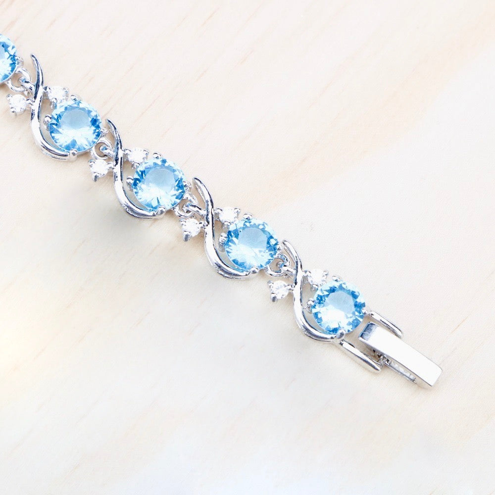 "Galia" - Aquamarine Cubic Zirconia Bridal Bracelet - More Designs
