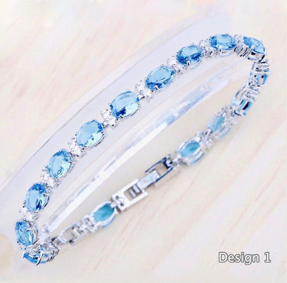 "Galia" - Aquamarine Cubic Zirconia Bridal Bracelet - More Designs