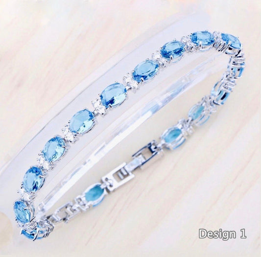 "Galia" - Aquamarine Cubic Zirconia Bridal Bracelet - More Designs