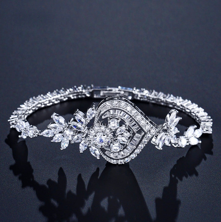 Narissa - Art Deco CZ Bridal Bracelet - Available in Silver, Rose Gold and Yellow Gold