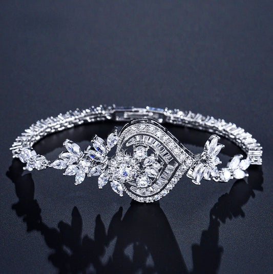 Narissa - Art Deco CZ Bridal Bracelet - Available in Silver, Rose Gold and Yellow Gold