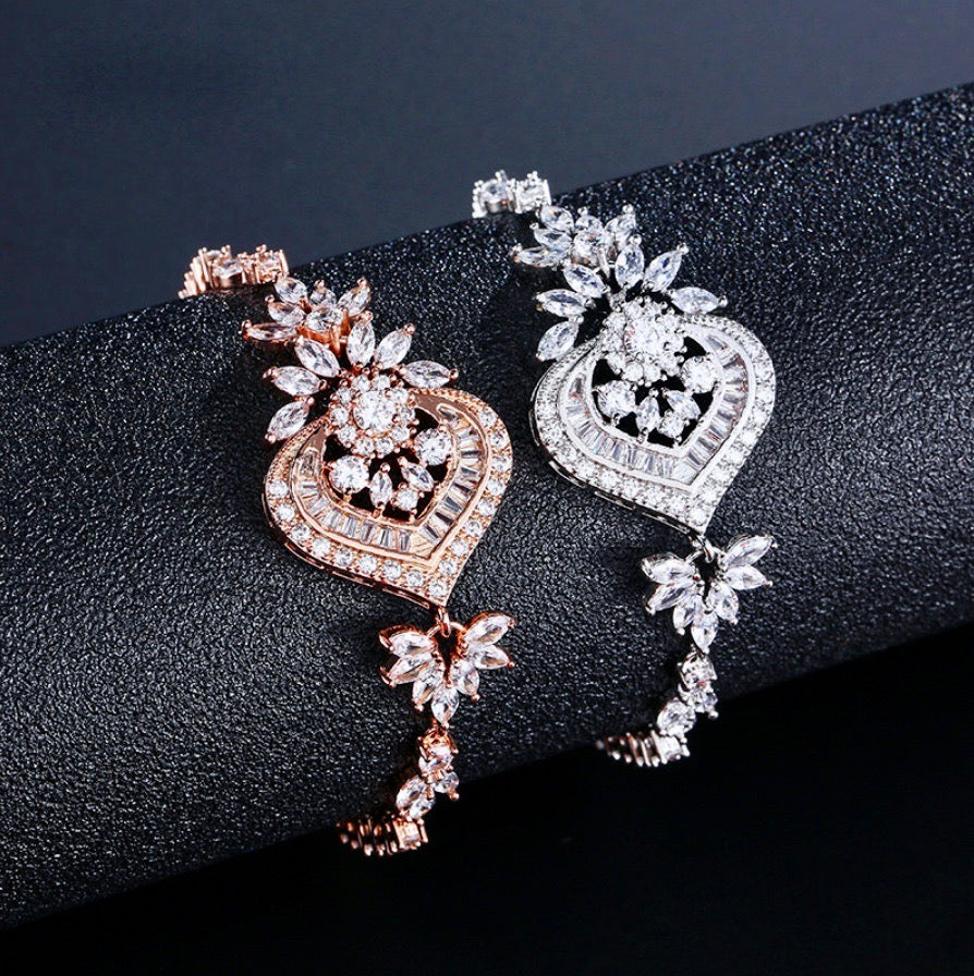 Narissa - Art Deco CZ Bridal Bracelet - Available in Silver, Rose Gold and Yellow Gold