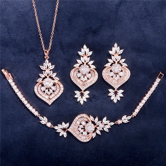 Narissa - Art Deco CZ 3-Piece Bridal Jewelry Set - Available in Silver, Rose Gold and Yellow Gold