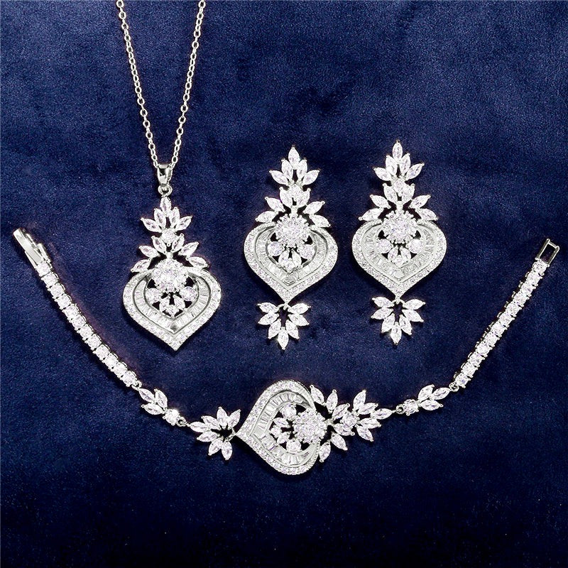 Narissa - Art Deco CZ 3-Piece Bridal Jewelry Set - Available in Silver, Rose Gold and Yellow Gold