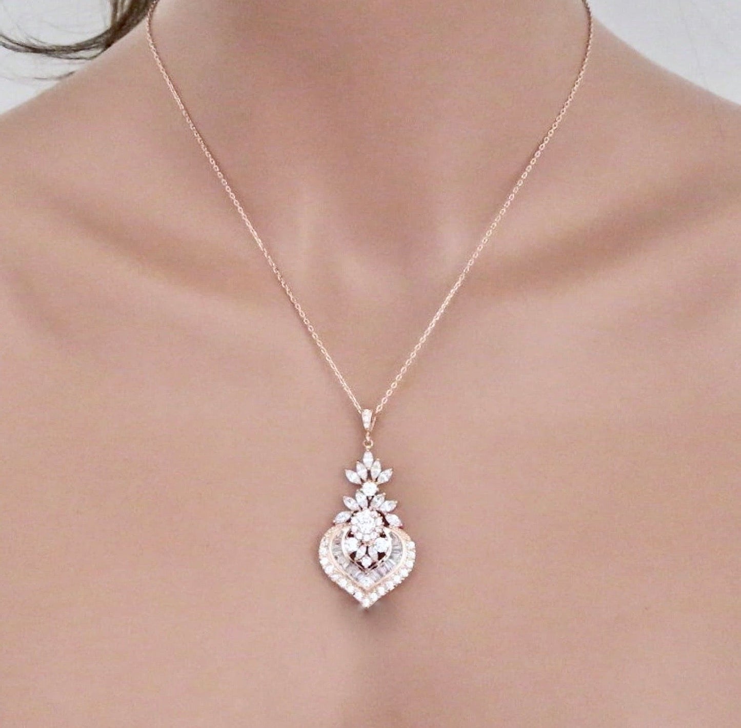 Narissa - Art Deco CZ Bridal Necklace - Available in Silver, Rose Gold and Yellow Gold
