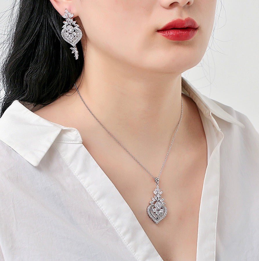 Narissa - Art Deco CZ 3-Piece Bridal Jewelry Set - Available in Silver, Rose Gold and Yellow Gold