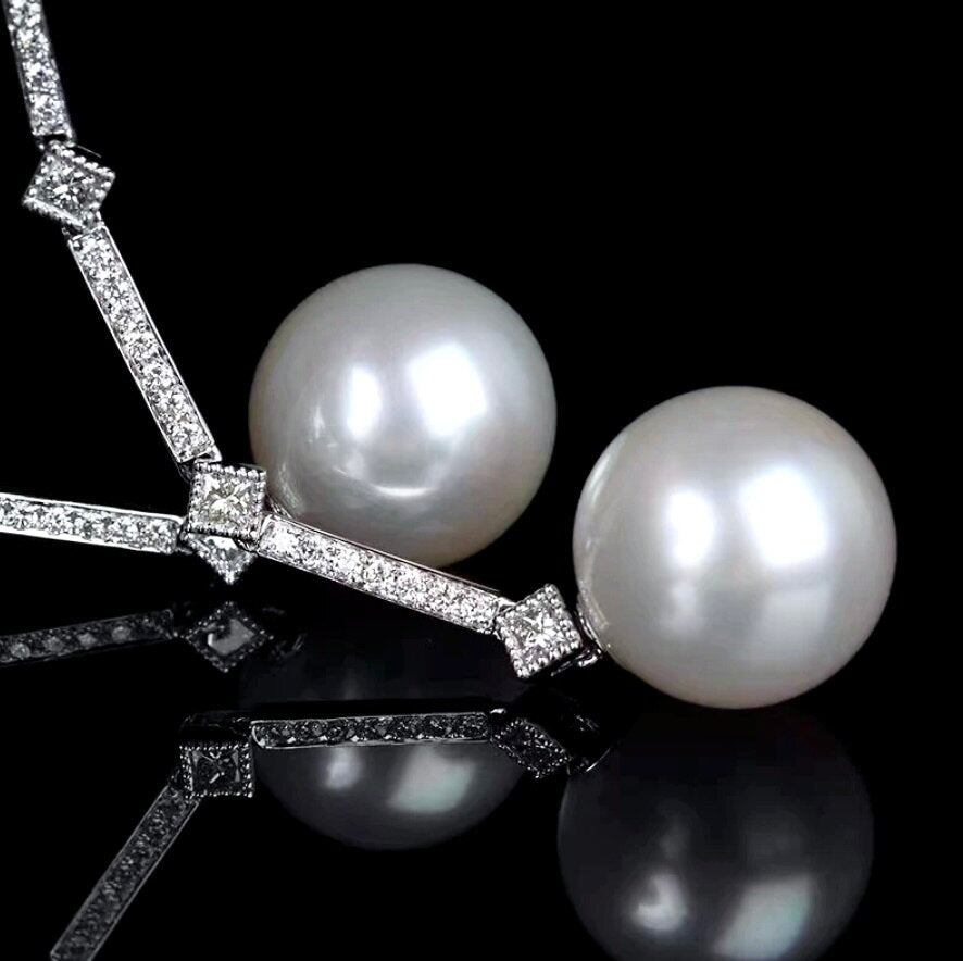 Irina - Art Deco Pearl and CZ Bridal Earrings