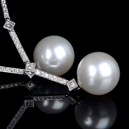 Irina - Art Deco Pearl and CZ Bridal Earrings