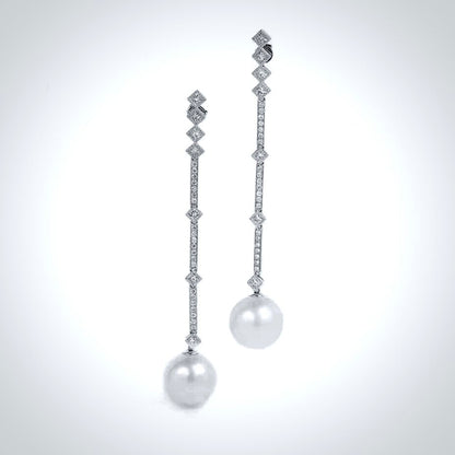 Irina - Art Deco Pearl and CZ Bridal Earrings